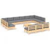 Image de vidaXL - 14-delige - Loungeset - met - grijze - kussens - massief - grenenhout