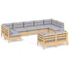 Image de vidaXL - 9-delige - Loungeset - met - grijze - kussens - massief - grenenhout