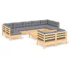 Image de vidaXL - 10-delige - Loungeset - met - grijze - kussens - massief - grenenhout
