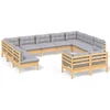 Image de vidaXL - 11-delige - Loungeset - met - grijze - kussens - massief - grenenhout