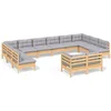 Image de vidaXL - 12-delige - Loungeset - met - grijze - kussens - massief - grenenhout
