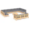 Image de vidaXL - 14-delige - Loungeset - met - grijze - kussens - grenenhout