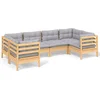 Image de vidaXL - 6-delige - Loungeset - met - grijze - kussens - grenenhout