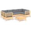 Image de vidaXL - 7-delige - Loungeset - met - grijze - kussens - grenenhout