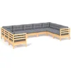 Image de vidaXL - 9-delige - Loungeset - met - grijze - kussens - grenenhout