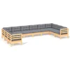 Image de vidaXL - 10-delige - Loungeset - met - grijze - kussens - grenenhout