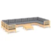 Image de vidaXL - 11-delige - Loungeset - met - grijze - kussens - grenenhout