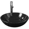 Image de vidaXL - Wastafel - met - kraan - en - pop-up - afvoer - gehard - glas - zwart