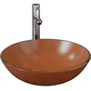Image de vidaXL - Wastafel - met - kraan - en - pop-up - afvoer - gehard - glas - bruin