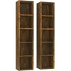 Image de vidaXL - CD-kasten - 2 - st - 21x16x93,5 - cm - bewerkt - hout - gerookt - eikenkleurig