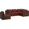 Image de vidaXL - 5-delige - Loungeset - met - kussens - poly - rattan - bruin