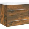 Image de vidaXL - Wastafelkast - met - ingebouwde - wasbak - bewerkt - hout - gerookt - eiken