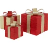 Image de Set van 3 LED decoratie geschenkdoos met 90 warm witte LED's rood goud draad frame batterij met timer
