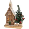 Image de Decoratief kersthuisje bedekt met sneeuw met LED-verlichting 44 x 27 cm gemaakt van hout