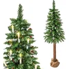 Image de Kunst kerstboom met houten stam   220 cm + sneeuw & versiering