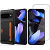 Image de Pasjes Houder Hoesje & Screenprotector geschikt voor Google Pixel 9 Pro XL Hoesje Screenprotector - Gehard Glas Cover + Heavy Duty Case - Magnetisch Portemonnee Hoesje Cover - Zwart