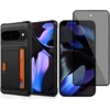 Image de Pasjes Houder Hoesje & Privacy Screenprotector geschikt voor Google Pixel 9 Pro XL Hoesje Screenprotector - Gehard Glas Cover Privé + Heavy Duty Case - Magnetisch Portemonnee Hoesje Cover - Zwart