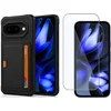 Image de Pasjes Houder Hoesje & Screenprotector geschikt voor Google Pixel 9a Hoesje Screenprotector - Gehard Glas Cover + Heavy Duty Case - Magnetisch Portemonnee Hoesje Cover - Zwart
