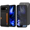 Image de Pasjes Houder Hoesje & Privacy Screenprotector geschikt voor Google Pixel 9a Hoesje Screenprotector - Gehard Glas Cover Privé + Heavy Duty Case - Magnetisch Portemonnee Hoesje Cover - Zwart