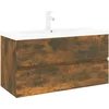 Image de vidaXL - Wastafelkast - met - ingebouwde - wasbak - bewerkt - hout - gerookt - eiken
