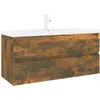 Image de vidaXL - Wastafelkast - met - ingebouwde - wasbak - bewerkt - hout - gerookt - eiken