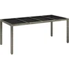Image de vidaXL - Tuintafel - met - glazen - blad - 190x90x75 - cm - poly - rattan - grijs