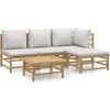 Image de vidaXL - 5-delige - Loungeset - met - kussens - bamboe - lichtgrijs