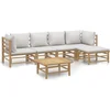 Image de vidaXL - 6-delige - Loungeset - met - kussens - bamboe - lichtgrijs