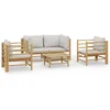 Image de vidaXL - 5-delige - Loungeset - met - kussens - bamboe - lichtgrijs