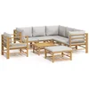 Image de vidaXL - 8-delige - Loungeset - met - kussens - bamboe - lichtgrijs