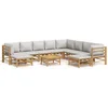 Image de vidaXL - 11-delige - Loungeset - met - kussens - bamboe - lichtgrijs