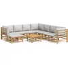 Image de vidaXL - 9-delige - Loungeset - met - kussens - bamboe - lichtgrijs