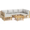 Image de vidaXL - 7-delige - Loungeset - met - lichtgrijze - kussens - bamboe