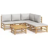 Image de vidaXL - 6-delige - Loungeset - met - kussens - bamboe - lichtgrijs