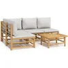 Image de vidaXL - 5-delige - Loungeset - met - kussens - bamboe - lichtgrijs