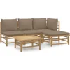 Image de vidaXL - 5-delige - Loungeset - met - kussens - bamboe - taupe