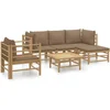 Image de vidaXL - 6-delige - Loungeset - met - kussens - bamboe - taupe