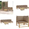 Image de vidaXL - 6-delige - Loungeset - met - kussens - bamboe - taupe