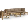 Image de vidaXL - 7-delige - Loungeset - met - kussens - bamboe - taupe
