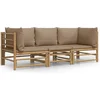 Image de vidaXL - 3-delige - Loungeset - met - kussens - bamboe - taupe