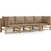 Image de vidaXL - 4-delige - Loungeset - met - kussens - bamboe - taupe