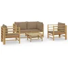 Image de vidaXL - 5-delige - Loungeset - met - kussens - bamboe - taupe