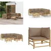 Image de vidaXL - 6-delige - Loungeset - met - kussens - bamboe - taupe