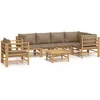 Image de vidaXL - 7-delige - Loungeset - met - kussens - bamboe - taupe