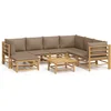 Image de vidaXL - 8-delige - Loungeset - met - kussens - bamboe - taupe