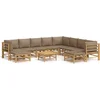 Image de vidaXL - 11-delige - Loungeset - met - kussens - bamboe - taupe