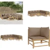 Image de vidaXL - 9-delige - Loungeset - met - kussens - bamboe - taupe