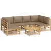 Image de vidaXL - 7-delige - Loungeset - met - kussens - bamboe - taupe