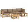 Image de vidaXL - 6-delige - Loungeset - met - kussens - bamboe - taupe