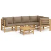 Image de vidaXL - 6-delige - Loungeset - met - kussens - bamboe - taupe